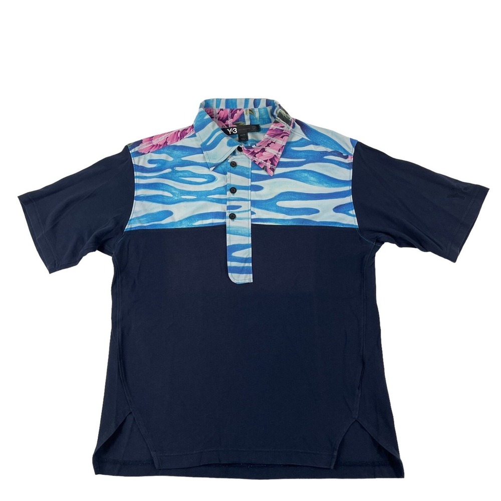Y-3 Adidas Yohji Yamamoto Floral Knit Mens Polo Shirt Blue XS